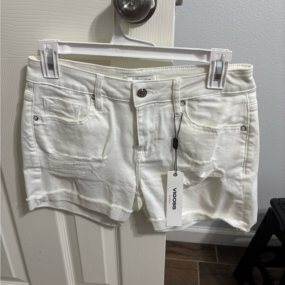 Vigoss White Jean Shorts Mid-Rise Distressed